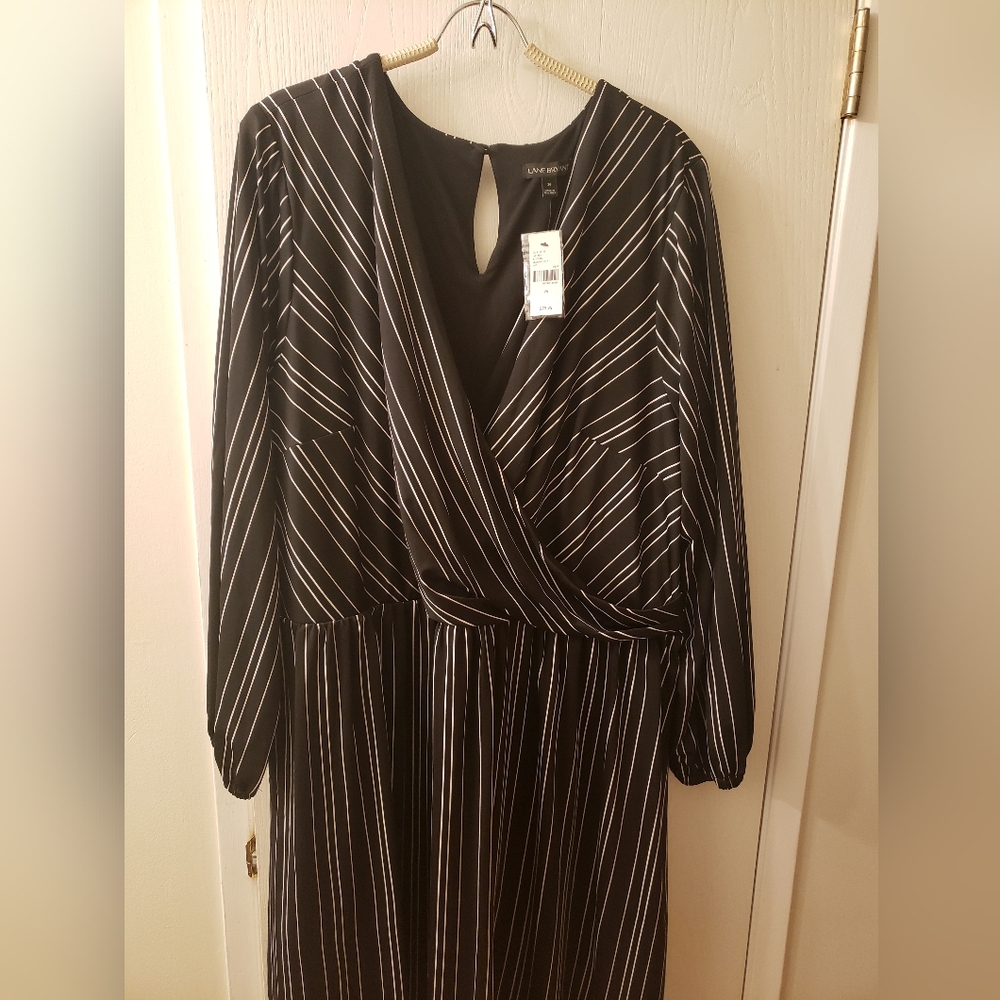 Faux wrap black and white pinstiped dress from Lane Bryant size 26